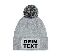 Personalisierte Mütze Beanie mit eigenem Text Bedrucken Lassen - Herren & Damen Strickmütze Wintermütze mit Bommel als Geschenk - Statement Lustiger Spruch Fun Mütze für Männer & Frauen - Hellgrau