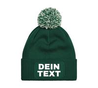 Personalisierte Mütze Beanie mit eigenem Text Bedrucken Lassen - Herren & Damen Strickmütze Wintermütze mit Bommel als Geschenk - Statement Lustiger Spruch Fun Mütze für Männer & Frauen - Flaschengrün