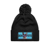 Personalisierte Mütze Beanie mit Foto bedrucken lassen - Strickmütze Wintermütze als Geschenk für Herren & Damen selbst gestalten - Werbegeschenke mit eigenem Logo für Firmen & Vereine - Schwarz