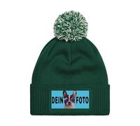 Personalisierte Mütze Beanie mit Foto bedrucken lassen - Strickmütze Wintermütze als Geschenk für Herren & Damen selbst gestalten - Werbegeschenke mit eigenem Logo für Firmen & Vereine - Flaschengrün