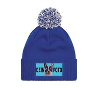 Personalisierte Mütze Beanie mit Foto bedrucken lassen - Strickmütze Wintermütze als Geschenk für Herren & Damen selbst gestalten - Werbegeschenke mit eigenem Logo für Firmen & Vereine - Royalblau