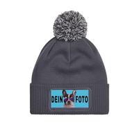 Personalisierte Mütze Beanie mit Foto bedrucken lassen - Strickmütze Wintermütze als Geschenk für Herren & Damen selbst gestalten - Werbegeschenke mit eigenem Logo für Firmen & Vereine - Dunkelgrau