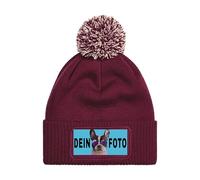 Personalisierte Mütze Beanie mit Foto bedrucken lassen - Strickmütze Wintermütze als Geschenk für Herren & Damen selbst gestalten - Werbegeschenke mit eigenem Logo für Firmen & Vereine - Burgund