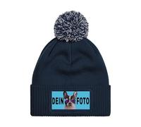 Personalisierte Mütze Beanie mit Foto bedrucken lassen - Strickmütze Wintermütze als Geschenk für Herren & Damen selbst gestalten - Werbegeschenke mit eigenem Logo für Firmen & Vereine - Navyblau