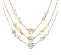 Personalisierte Namenskette mit Namen, MOM Herz Zirkonia Halskette, 18K Vergoldet Silber, Mehrfach-Namen Muttertagsgeschenk für Mama, Oma, Geburtstagsgeschenk für Frauen, Personalisierte Geschenkidee