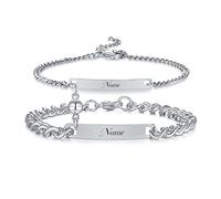 Personalisierte Partnerarmbänder Paar Armbänder: mit Gravur | Couple | Familie |Pärchen (2 Stück Silber mit Ball Magnet)