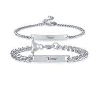 Personalisierte Partnerarmbänder - Paar Armband mit Gravur für Paare, Familie, Pärchen (2 Stück Silber mit Herz Magnet)