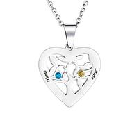 Personalisierte silberne herzförmige Baum des Lebens Halskette Zirkon Birthstone Anhänger für Frauen/Mutter/Oma Gravur 2-7 Name Kundenspezifische Halskette für Familien/Freunde/Freundin