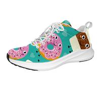 Personalisierte Sneakers Leichte Wanderschuhe Laufen Athletic Casual Sneakers Cartoon Donut Getränke Kaffee Gesicht Blau, Mehrfarbig, 11.5 US