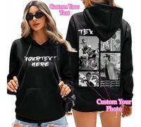 Personalisierter Damen-Sweatshirt mit Kapuze und Thermofutter in Schwarz, anpassbar mit Fotos, individuell gemustertes Sweatshirt-Top für den Herbst