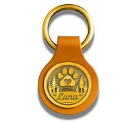 Personalisierter Haustier Schlüsselanhänger mit Namen - Edle Gravur mit Pfote & Herz - Leder & Metall - Geschenk für Hundebesitzer & Katzenfreunde - Custom Pet Tag mit Wald-Design