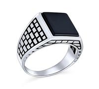 Personalisierter Retro Klassischer Eleganter Kopfsteinpflaster Ziegel Akzent Schwarzer Onyx Edelstein Rechteck Siegelring Für Männer Schwer Oxidiert .925 Sterlingsilber Handgefertigt In der Türkei