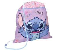 Personalisierter Turnbeutel Disney Stitch, Sportbeutel Gymsac mit Name | Sportbeutel Rucksack Mädchen Kinder, Beutel Wechselwäsche Kita Kindergarten zum Zuziehen, Flieder