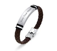 Personalisiertes Armband Herren - Gravierter Name ID Braunes Lederarmband Geschenk für ihn Freund Ehemann Papa Individuelles Geschenk für Weihnachten Geburtstag Valentinstag Jahrestag Vatertag