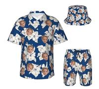 Personalisiertes Hawaii-Set mit Gesicht, personalisiertes lustiges Hawaiihemd, individuelle Hemden, Shorts und Bucket Hat, personalisierte Geschenke für Männer und Frauen