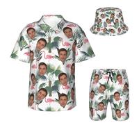 Personalisiertes Hawaii-Set mit Gesicht, personalisiertes lustiges Hawaiihemd, individuelle Hemden, Shorts und Bucket Hat, personalisierte Geschenke für Männer und Frauen