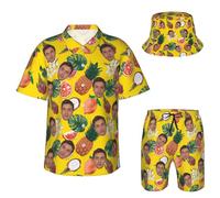 Personalisiertes Hawaii-Set mit Gesicht, personalisiertes lustiges Hawaiihemd, individuelle Hemden, Shorts und Bucket Hat, personalisierte Geschenke für Männer und Frauen