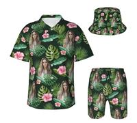 Personalisiertes Hawaii-Set mit Gesicht, personalisiertes lustiges Hawaiihemd, individuelle Hemden, Shorts und Bucket Hat, personalisierte Geschenke für Männer und Frauen