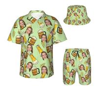 Personalisiertes Hawaii-Set mit Gesicht, personalisiertes lustiges Hawaiihemd, individuelle Hemden, Shorts und Bucket Hat, personalisierte Geschenke für Männer und Frauen