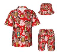 Personalisiertes Hawaii-Set mit Gesicht, personalisiertes lustiges Hawaiihemd, individuelle Hemden, Shorts und Bucket Hat, personalisierte Geschenke für Männer und Frauen