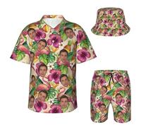Personalisiertes Hawaii-Set mit Gesicht, personalisiertes lustiges Hawaiihemd, individuelle Hemden, Shorts und Bucket Hat, personalisierte Geschenke für Männer und Frauen