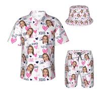 Personalisiertes Hawaii-Set mit Gesicht, personalisiertes lustiges Hawaiihemd, individuelle Hemden, Shorts und Bucket Hat, personalisierte Geschenke für Männer und Frauen