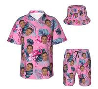 Personalisiertes Hawaii-Set mit Gesicht, personalisiertes lustiges Hawaiihemd, individuelle Hemden, Shorts und Bucket Hat, personalisierte Geschenke für Männer und Frauen