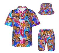 Personalisiertes Hawaii-Set mit Gesicht, personalisiertes lustiges Hawaiihemd, individuelle Hemden, Shorts und Bucket Hat, personalisierte Geschenke für Männer und Frauen