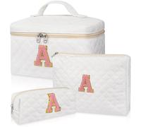 Personalisiertes Make-up-Taschen-Set, gesteppte Make-up-Tasche, große Kosmetiktasche mit Blumenmuster für Damen, niedliche Baumwoll-Make-up-Taschen, Blumenreise, Kulturbeutel, Teenager, Mädchen,