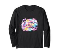 Personalisiertes Olivia-Name, Regenbogen-Blumen-Schmetterlings-Design Langarmshirt