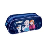 Personalisiertes Schlampermäppchen für Mädchen mit Namen | Motiv Frozen - Die Eiskönigin Elsa mit Schneeflocken, Anna und Olaf in navy| Schüler-Etui Aufbewahrungsmappe für Schule und Daheim