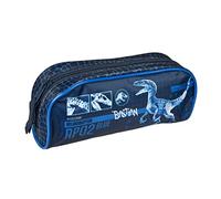 Personalisiertes Schlampermäppchen mit Namen Junge | Jurassic World Dinosaurier in blau |Schüleretui Stifteetui mit T-Rex Dino | Faulenzer Schlamper für Schule und Freizeit