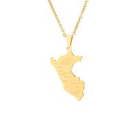 Peru Karte Anhänger Halsketten - Ethnisches Muster Flagge Region Peru Karten Schlüsselbeinkette Halsketten Charm Hip Hop Trendy Schmuck für Damen Herren Pullover Kette, Gold, 50 cm