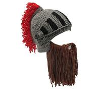 Perücke Bart Hüte Cosplay Roman Knight Strickhelm Winter Sport Wärmer Cap Ski Lustige Maske Beanie (Brown-Bart-rote Quaste)