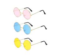 Pesoncarl Runde Sonnenbrille Retro Hippie Runde farbige Gläser blau rosa Gelblinse 3 Paare, Brille
