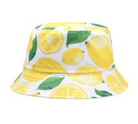 Pesoncarl Unisex süße Zitronenmuster -Bucket Hüte lustige Reversible Fischermütze im Freien für lässige Reisebrand weiße, Eimerhüte