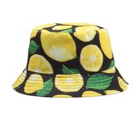 Pesoncarl Unisex süße Zitronenmuster Bucket Hüte lustige Reversible Fischermütze im Freien für lässige Reisebrandstrand Schwarze, Eimerhüte
