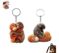 Pessrrtewg Protect Punch The Monkey Schlüsselanhänger, niedlicher 3D-Affe, der Plüschtier hält, Acryl-Affen, der Schlüsselanhänger für Schlüssel umarmt, Bunt, 2 Stück, One Size