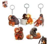 Pessrrtewg Protect Punch The Monkey Schlüsselanhänger, niedlicher 3D-Affe, der Plüschtier hält, Acryl-Affen, der Schlüsselanhänger für Schlüssel umarmt