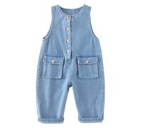 Petalum Baby-Latzhose aus Jeans-Overall, ärmellos, Baumwolle, Denim, Knopfleiste, mit Taschen, 0 bis 3 Jahre, für Neugeborene, Unisex, blau, 6-12 Monate