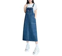 Petalum Damen Heans Latzkleid A Linie lang Trägerkleid casual Ladies Denim Dungarees Dress Rock Verstellbar Träger loose fit Overall Freizeitkleid mit Taschen
