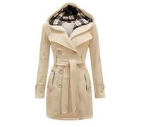 Petalum Mantel aus Wollmischung, für Damen, Trenchcoat, warm, mit Kapuze, doppelte Knopfleiste, schick, lässig, Reverskragen, Slim Fit, lässig, mit Gürteltasche, für Frühling Herbst Winter, beige, 38