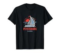 Petersburg Alaska Segelboot Sonnenuntergang Design Preisgünstiges Grafik-T-Shirt, Herren, Schwarz, XL