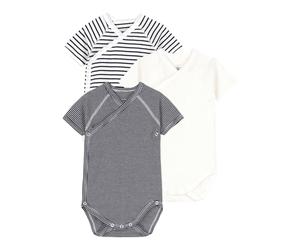 Petit Bateau 3er-Pack Wickelbodys kurzarm Uni Ringel 68 weiß/marine