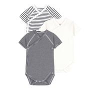 Petit Bateau 3er-Pack Wickelbodys kurzarm Uni Ringel 74 weiß/marine