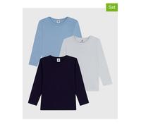 PETIT BATEAU 3er-Set: Longsleeves in Hellblau - Größe 140 | Kinder Longsleeves