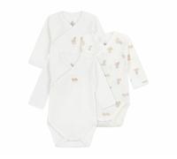 Petit Bateau 3er-Pack Wickelbodys langarm Bären 50 natur/beige