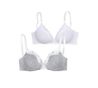 Bralette-BH PETITE FLEUR, Damen, Gr. 75, Cup C, grau (hellgrau, meliert, weiß), Spitze, Obermaterial: 90% Baumwolle, 5% Elasthan, 5% Polyamid, BHs BH BH-Set Teenie-BH Wäsche, ohne Bügel aus Baumwolle
