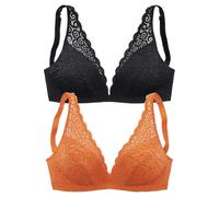 Bralette-BH PETITE FLEUR, Damen, Gr. 70, Cup A, orange (orange, schwarz), Spitze, Obermaterial: 90% Polyamid, 10% Elasthan, BHs BH Spitzenwäsche BH-Set Spitzen-BH Triangel-BH Bralette, ohne Bügel aus 