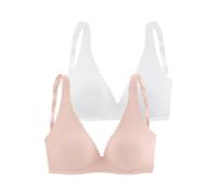 Bralette-BH PETITE FLEUR, Damen, Gr. 70, Cup C, rosa (rosé, weiß), Jersey, Obermaterial: 89% Baumwolle, 9% Elasthan, 2% Polyamid, Basic, BHs, ohne Bügel in High-Apex-Schnittform mit Zierborte, Basic D